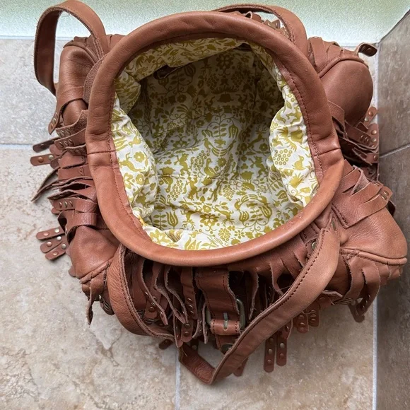 Lucky Penny Anthropologie Sunlit Fringe Soft Leather & Studs Hobo Bag Festival - Picture 7 of 16